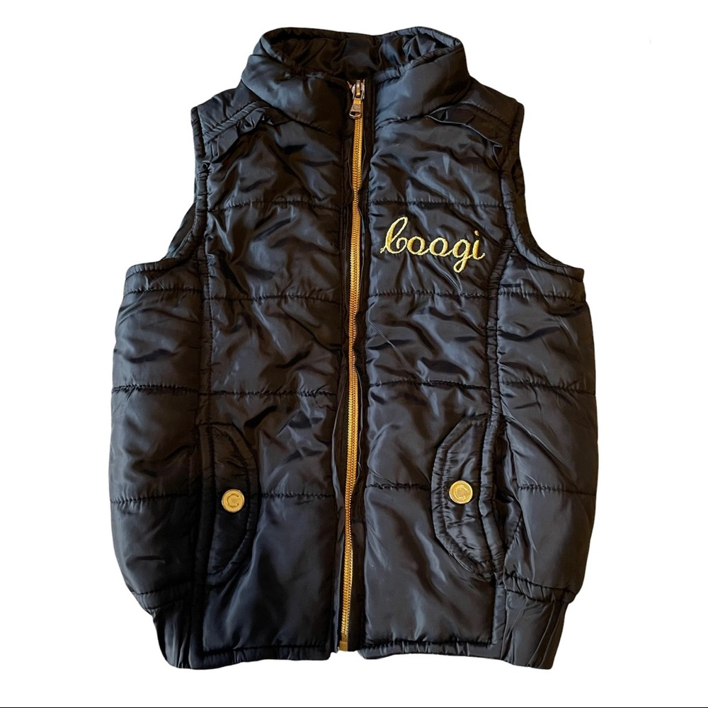 Coogi Puffer Vest Girl's Size 2T Black Sleeveless Toddler Puffy Gold